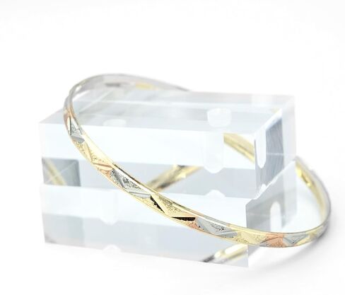 Tribal Arrow Tri-Tone Rose Gold, Yellow Golden, & Silver Tone Bangle Cuff Bracelet, Gold Filled, 2.5" Inch Diameter in Kuwait