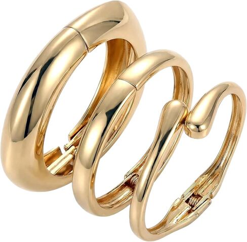 أساور ذهبية مكتنزة أساور للنساء - مجموعة أساور كبيرة سميكة مطلية بالذهب عيار 14 قيراط، مجموعة أساور أنيقة هدايا مجوهرات 3 قطع in Kuwait