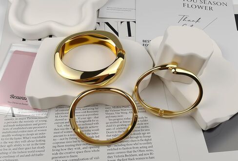 أساور ذهبية مكتنزة أساور للنساء - مجموعة أساور كبيرة سميكة مطلية بالذهب عيار 14 قيراط، مجموعة أساور أنيقة هدايا مجوهرات 3 قطع in Kuwait