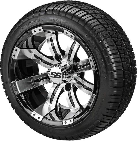 RM Cart 12" Casino White/Black on 205/30-12 Deli Low Profile Tires (Set of 4) | Golf Cart Tires and Wheels Combo with Standard Lug Nuts in Saudi Arabia