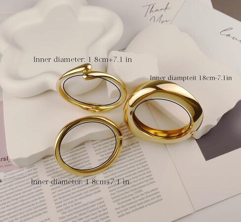 أساور ذهبية مكتنزة أساور للنساء - مجموعة أساور كبيرة سميكة مطلية بالذهب عيار 14 قيراط، مجموعة أساور أنيقة هدايا مجوهرات 3 قطع in Kuwait