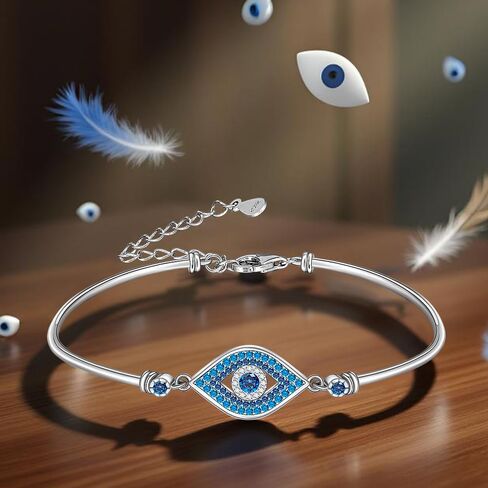 Fenthring Blue Evil Eye Bracelet for Women Blue Evil Eye Bracelets Sterling Silver 925 Turkish Greek Jewelry for Protection Bangle in Saudi Arabia
