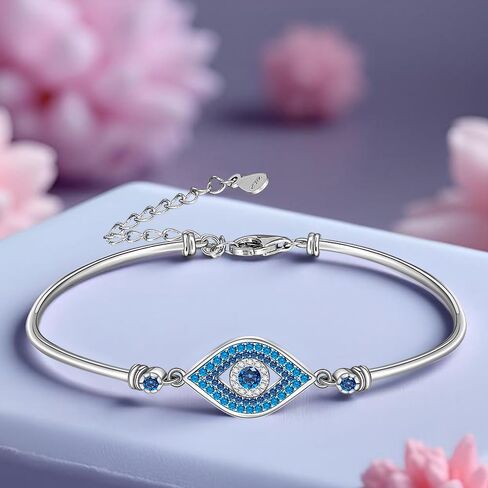 Fenthring Blue Evil Eye Bracelet for Women Blue Evil Eye Bracelets Sterling Silver 925 Turkish Greek Jewelry for Protection Bangle in Saudi Arabia