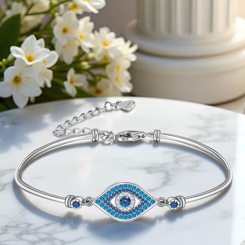 Fenthring Blue Evil Eye Bracelet for Women Blue Evil Eye Bracelets Sterling Silver 925 Turkish Greek Jewelry for Protection Bangle in Saudi Arabia