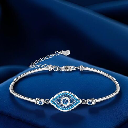Fenthring Blue Evil Eye Bracelet for Women Blue Evil Eye Bracelets Sterling Silver 925 Turkish Greek Jewelry for Protection Bangle in Saudi Arabia