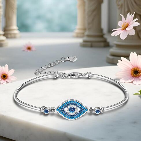 Fenthring Blue Evil Eye Bracelet for Women Blue Evil Eye Bracelets Sterling Silver 925 Turkish Greek Jewelry for Protection Bangle in Saudi Arabia