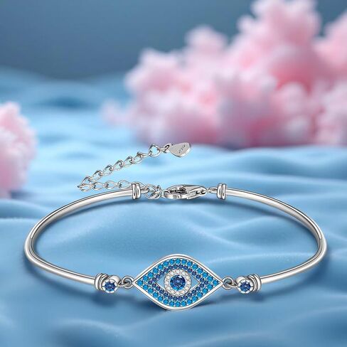 Fenthring Blue Evil Eye Bracelet for Women Blue Evil Eye Bracelets Sterling Silver 925 Turkish Greek Jewelry for Protection Bangle in Saudi Arabia