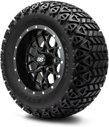 MODZ® Vortex Matte Black 12" Golf Cart Wheels and Arisun X-Trail (23x10-12) DOT All-Terrain Golf Cart Tires Combo - Set of 4 in Saudi Arabia