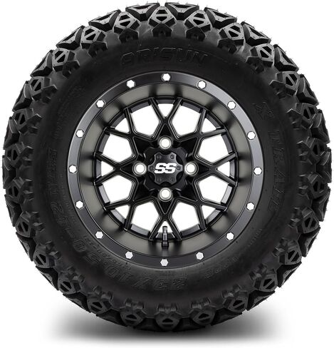 MODZ® Vortex Matte Black 12" Golf Cart Wheels and Arisun X-Trail (23x10-12) DOT All-Terrain Golf Cart Tires Combo - Set of 4 in Saudi Arabia