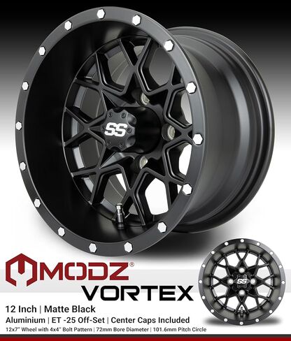 MODZ® Vortex Matte Black 12" Golf Cart Wheels and Arisun X-Trail (23x10-12) DOT All-Terrain Golf Cart Tires Combo - Set of 4 in Saudi Arabia