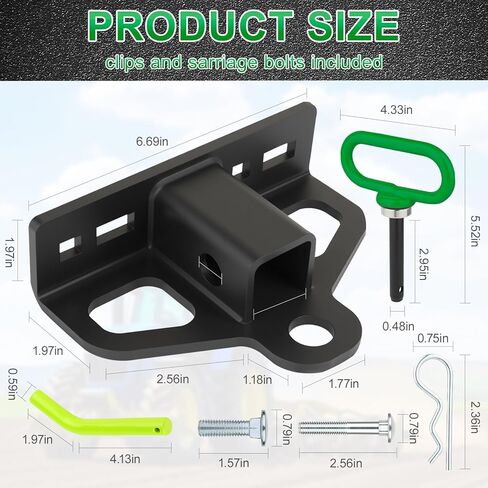 W&JWN Zero Turn Lawn Mower Hitch with 1-1/4" Receiver 6mm Thicker Heavy Duty Steel Lawn Mower Hitch with 1/2 inch Magnetic Trailer Hitch Pin & Green 5/8" Hitch Pin & Clips in Saudi Arabia