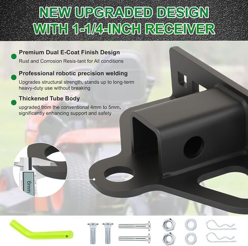 W&JWN Zero Turn Lawn Mower Hitch with 1-1/4" Receiver 6mm Thicker Heavy Duty Steel Lawn Mower Hitch with 1/2 inch Magnetic Trailer Hitch Pin & Green 5/8" Hitch Pin & Clips in Saudi Arabia