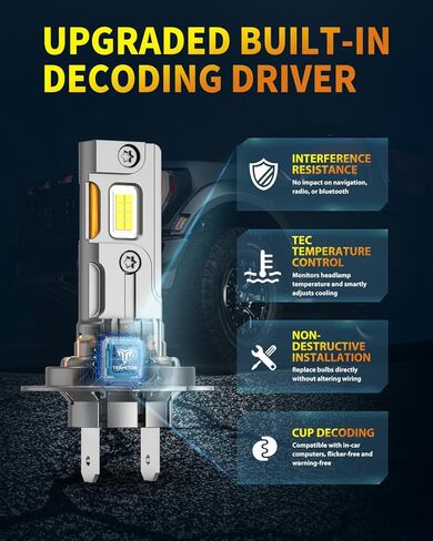 مصابيح أمامية H7 للسيارات والرياضات الرياضية، 6500K أبيض بارد، مقاس 1:1 OEM، تركيب لمدة 3 دقائق، مقاومة للماء IP68، عمر 10 سنوات، ملاءمة 99%، مثالية لتجميعات المصابيح الأمامية، حزمة من 2 in Kuwait