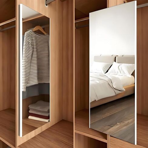 مرآة انزلاقية من brisife للخزانة، مرآة خزانة ملابس كاملة الطول قابلة للسحب والسحب، مرآة نانوية غير زجاجية قابلة للكسر بزاوية 90 درجة، مرايا خزانة مخفية بدون حفر للجدار (59 بوصة × 16 بوصة، أبيض) in Kuwait