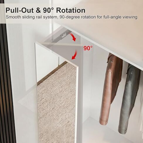 مرآة انزلاقية من brisife للخزانة، مرآة خزانة ملابس كاملة الطول قابلة للسحب والسحب، مرآة نانوية غير زجاجية قابلة للكسر بزاوية 90 درجة، مرايا خزانة مخفية بدون حفر للجدار (59 بوصة × 16 بوصة، أبيض) in Kuwait