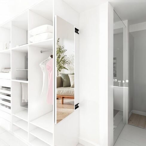 مرآة انزلاقية من brisife للخزانة، مرآة خزانة ملابس كاملة الطول قابلة للسحب والسحب، مرآة نانوية غير زجاجية قابلة للكسر بزاوية 90 درجة، مرايا خزانة مخفية بدون حفر للجدار (59 بوصة × 16 بوصة، أبيض) in Kuwait