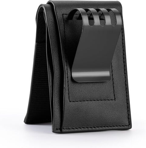 محفظة رجالية مدمجة وحامل بطاقات من الجلد الأصلي مع مشبك نقود ومحفظة جيب أمامية صغيرة نحيفة (مشبك عادي أسود) in Kuwait