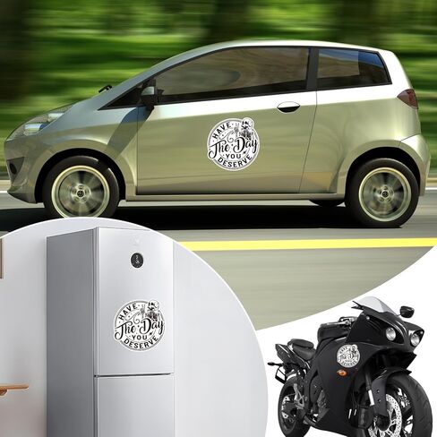 Have The Day You Deserve Magnetic Car Decal - Funny Skeleton Sticker for Car or Truck or Bumper Black and White in Saudi Arabia