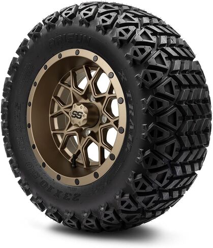 MODZ® Vortex Matte Black 12" Golf Cart Wheels and Arisun X-Trail (23x10-12) DOT All-Terrain Golf Cart Tires Combo - Set of 4 in Saudi Arabia