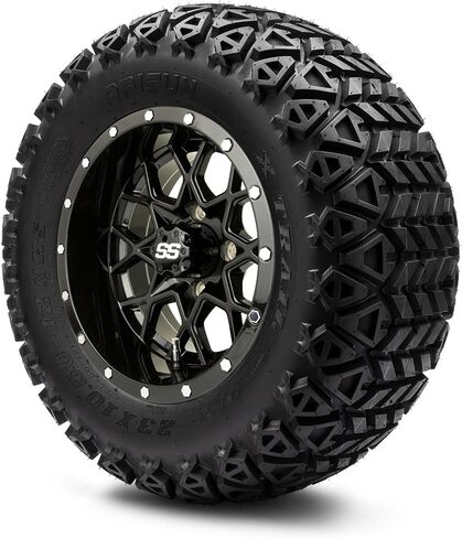 MODZ® Vortex Matte Black 12" Golf Cart Wheels and Arisun X-Trail (23x10-12) DOT All-Terrain Golf Cart Tires Combo - Set of 4 in Kuwait