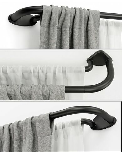 Wrap Around Curtain Rod 28 to 48 Inch, 3/4 Inch Adjustable Double Blackout Curtain Rod, Metal Thickened Hidden Base Curved Drapery Rod, Black in Kuwait