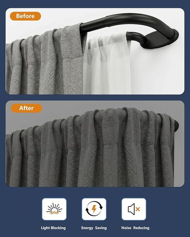 Wrap Around Curtain Rod 28 to 48 Inch, 3/4 Inch Adjustable Double Blackout Curtain Rod, Metal Thickened Hidden Base Curved Drapery Rod, Black in Kuwait