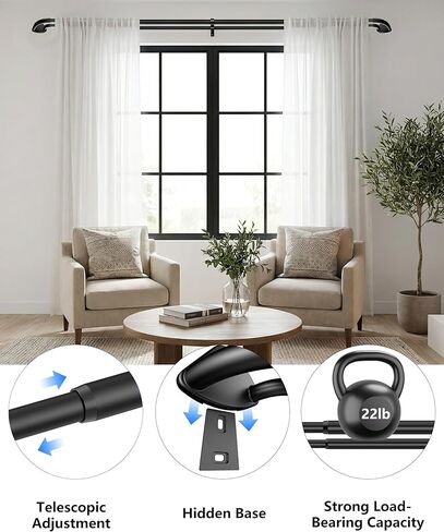 Wrap Around Curtain Rod 28 to 48 Inch, 3/4 Inch Adjustable Double Blackout Curtain Rod, Metal Thickened Hidden Base Curved Drapery Rod, Black in Kuwait