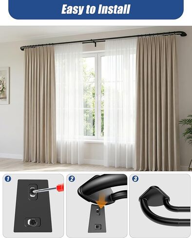 Wrap Around Curtain Rod 28 to 48 Inch, 3/4 Inch Adjustable Double Blackout Curtain Rod, Metal Thickened Hidden Base Curved Drapery Rod, Black in Kuwait