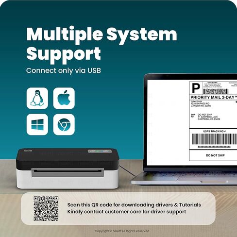 helett® H30C Lite USB Direct Thermal 4×6 Shipping Label Printer(Barcode) Adjustable Label Size|203DPI Resolution|152mm/s Printing Speed Compatible with Windows,Mac,Linux Chrome OS in Kuwait