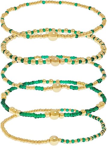 Bohemia Multilayer Resin Beaded Bracelets Set, Gold Beaded Stretch Stackable Friendship Bracelet Stack for Women, Adjustable Surfer Wristbands for Summer Beach Boho Vacation Jewelry in Saudi Arabia