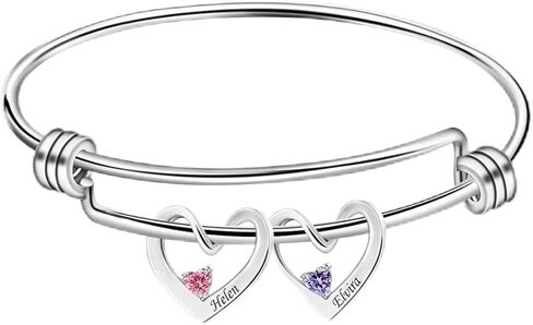 أساور اسم مخصص مع 1-5 قلوب محاكاة جوهرة الحرة محفورة قلوب شخصية سحر الإسورة أساور للنساء هدية فريدة من نوعها لأمي الجدة وصيفة الشرف ابنة عيد الميلاد عيد الميلاد in Kuwait