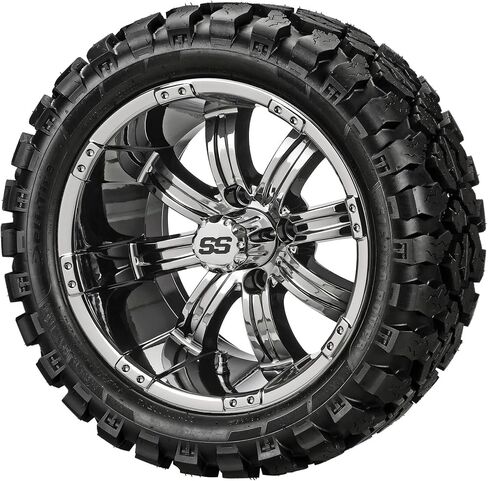 RM Cart 14" Casino White/Black on a 23x10R14 Sierra Rover Radial Tire (Set of 4) | Golf Cart Tires and Wheels Combo with Standard Lug Nuts in Kuwait