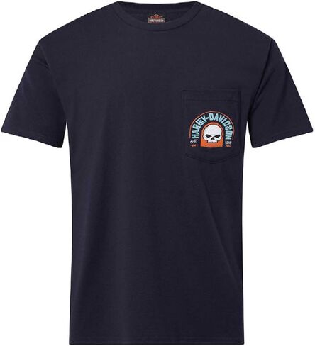 Harley-Davidson Men's Tract Cotton Short Sleeve Chest Pocket T-Shirt, Navy in Saudi Arabia