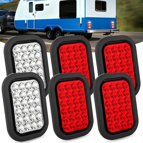 Nilight 5" X 3" Rectangular Trailer Tail Light 4 PCS White Red 24LED Brake Turn Signal Reverse Lights w/Flush Mount Grommets Plugs IP67 Waterproof for 12V Truck ATV UTV Trailer Bus RV Camper in Kuwait