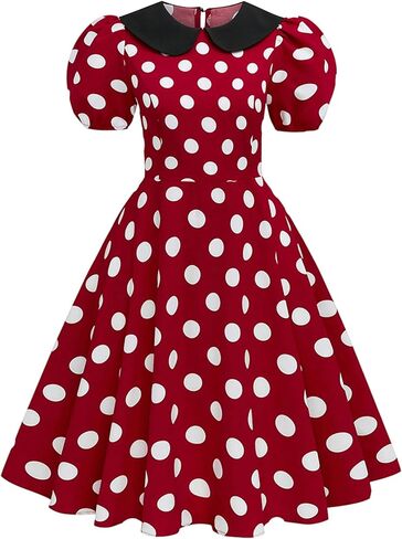 Floerns Women's Plus Size Polka Dots Puff Sleeve Party A Line Dress 1970s Retro Cocktail Dresses in Saudi Arabia