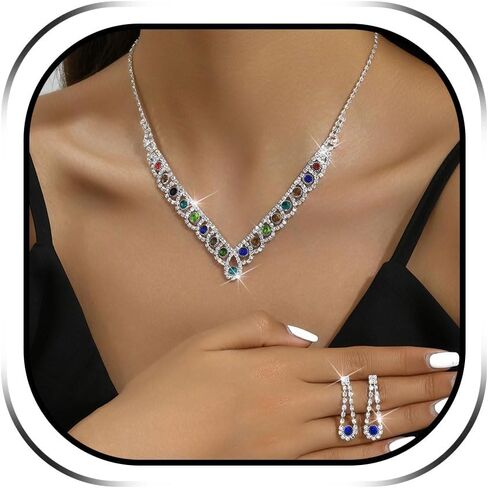 YANCHUN Silver Jewelry Set Wedding Jewelry Sets for Brides Bridesmaid Formal Rhinestone Necklace Bracelet Earrings Costume Jewelry for Women Prom Jewelry Accessories Wedding Day Party in Kuwait