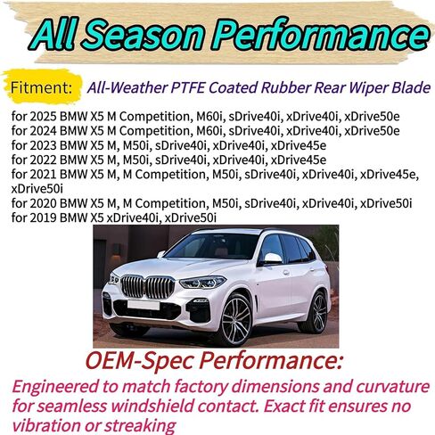 الخلفية ممسحة بليد ل BMW X5 G05 2019-2025 2024 2023 2022 2021 2020 M M50i M المنافسة M60i sDrive40i xDrive40i xDrive50e xDrive50i نماذج | شفرة ممسحة الزجاج الأمامي الخلفية البديلة من OEM in Saudi Arabia