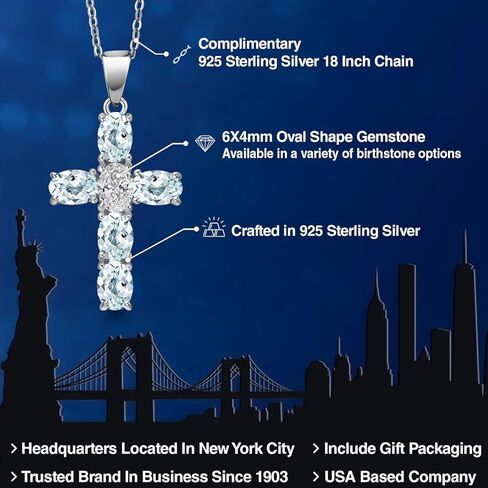 Gem Stone King 925 Sterling Silver Sky Blue Aquamarine and Lab Grown Diamond Cross Pendant Necklace for Women | 2.90 Cttw | Gemstone March Birthstone | Oval 6X4MM | With 18 Inch Chain in Saudi Arabia