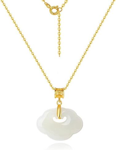 14K Gold Jade Pendant Necklace, Blessing Ruyi Jade Necklace, Beautiful Jewelry Gift for Mother, Wife, Girlfriend in Saudi Arabia