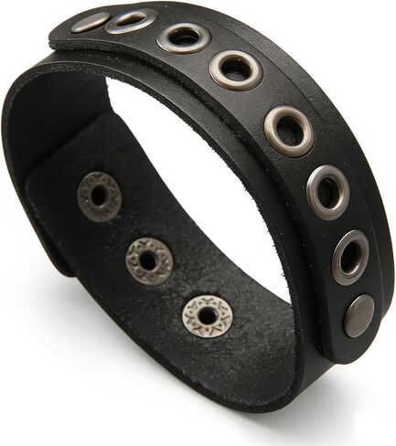 Jeilwiy Leather Cuff Bracelet Studded Leather Wrist Band Biker Men's Rocker Bracelet Gothic Wrist Cuffs Black Leather Bracelet for Men in Kuwait