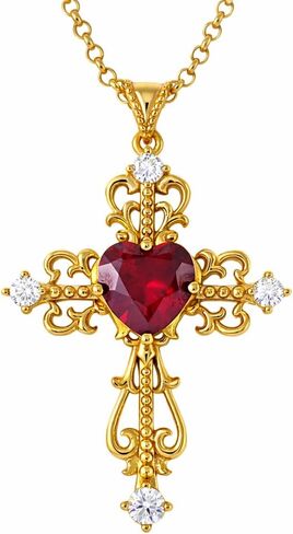 Cross Necklace for Women – Lab Grown Sapphire or Ruby with Moissanite, Rhodium or Gold Plated 925 Sterling Silver, Elegant Faith Inspired Gift in Kuwait