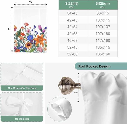 Spring Floral Tie Up Curtains for Window, Watercolor Purple Yellow Flower Thermal Insulated Balloon Shade Adjustable Rod Pocket Curtains Valance Panels for Kitchen Bathroom Café 34'' x 45'' in Saudi Arabia