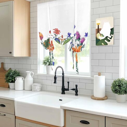 Spring Floral Tie Up Curtains for Window, Watercolor Purple Yellow Flower Thermal Insulated Balloon Shade Adjustable Rod Pocket Curtains Valance Panels for Kitchen Bathroom Café 34'' x 45'' in Saudi Arabia