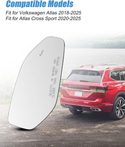 مرآة تسخين زجاجية مناسبة لسيارة Volkswagen Atlas 2018-2025 Atlas Cross Sport 2020-2025 استبدل 3CN857522L 3CN857522C VW1325109، مرآة الرؤية الخلفية الجانبية للركاب مع لوحة خلفية in Kuwait