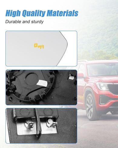 مرآة تسخين زجاجية مناسبة لسيارة Volkswagen Atlas 2018-2025 Atlas Cross Sport 2020-2025 استبدل 3CN857522L 3CN857522C VW1325109، مرآة الرؤية الخلفية الجانبية للركاب مع لوحة خلفية in Kuwait