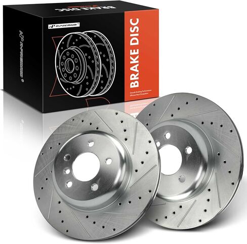 A-Premium 13.58 inch (345mm) Rear Drilled and Slotted Disc Brake Rotors Compatible with Select BMW Models - 535i, 535i GT, 535i GT xDrive, 550i, 550i/740Li xDrive, 740i, 740Li, 640i, 650i, 2-PC Set in Saudi Arabia