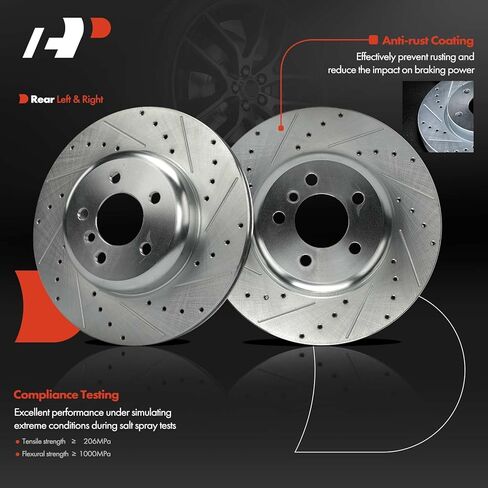 A-Premium 13.58 inch (345mm) Rear Drilled and Slotted Disc Brake Rotors Compatible with Select BMW Models - 535i, 535i GT, 535i GT xDrive, 550i, 550i/740Li xDrive, 740i, 740Li, 640i, 650i, 2-PC Set in Saudi Arabia