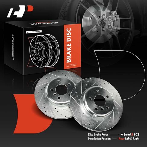 A-Premium 13.58 inch (345mm) Rear Drilled and Slotted Disc Brake Rotors Compatible with Select BMW Models - 535i, 535i GT, 535i GT xDrive, 550i, 550i/740Li xDrive, 740i, 740Li, 640i, 650i, 2-PC Set in Saudi Arabia