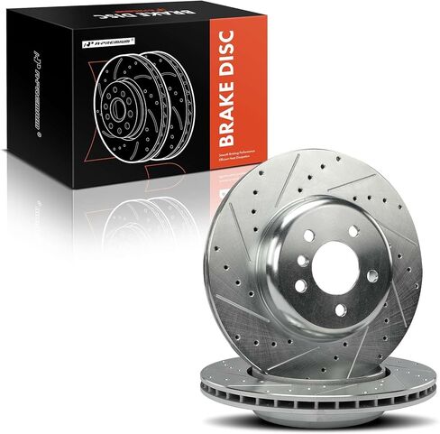 A-Premium 13.58 inch (345mm) Rear Drilled and Slotted Disc Brake Rotors Compatible with Select BMW Models - 535i, 535i GT, 535i GT xDrive, 550i, 550i/740Li xDrive, 740i, 740Li, 640i, 650i, 2-PC Set in Saudi Arabia