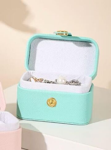 Portable Rectangular Jewelry Storage Box - Blue, Suitable for Rings, Earrings, and Accessories in Saudi Arabia